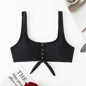 Balasami Women's Retro Scoop Neck Bow Knot Front Tank Crop Top Bikini XL